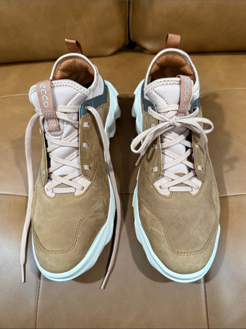 Ecco Women’s Brown Suede Lace-Up Sneakers with beige Sole